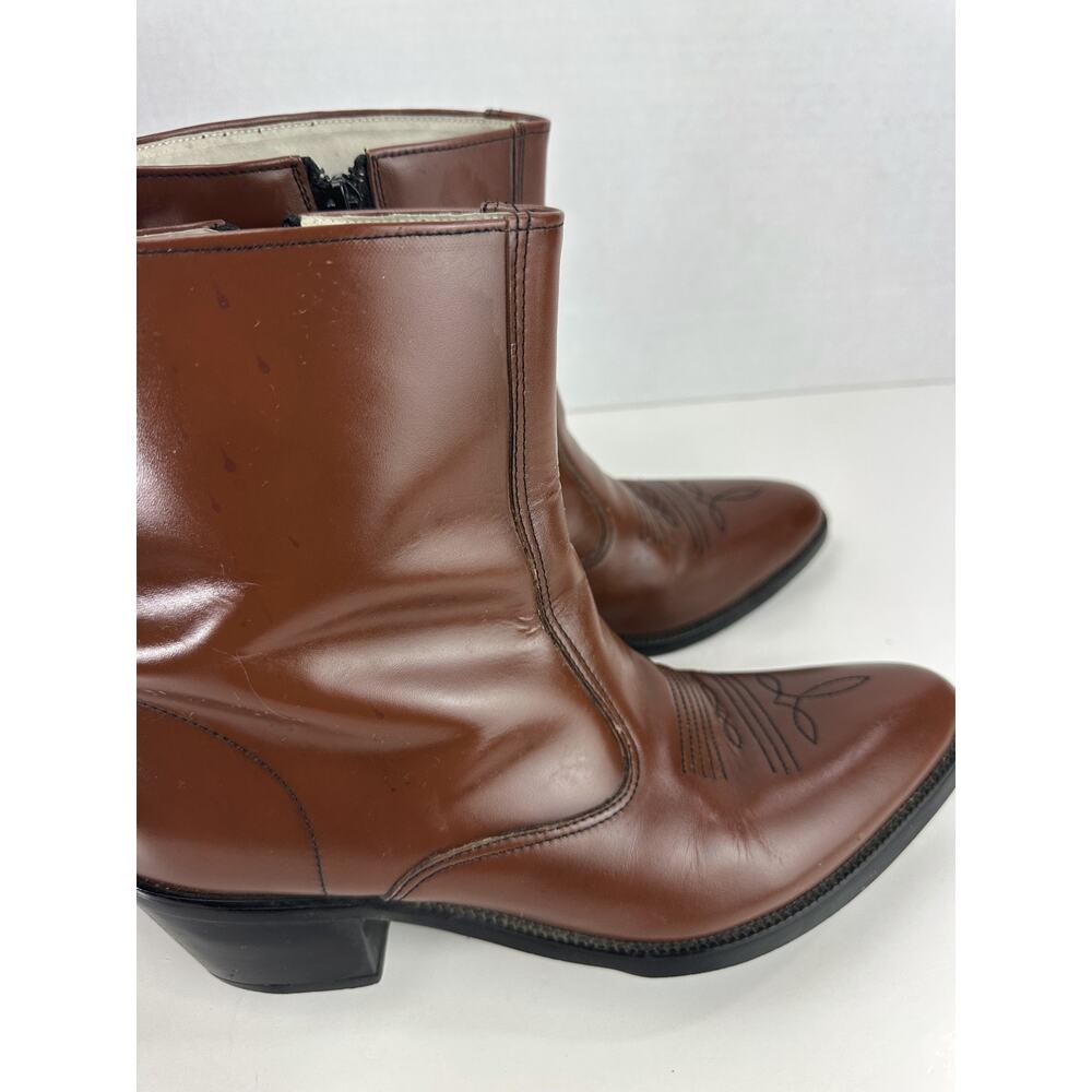 *Flaw Long Haul Mens Leather Cowboy Boots Sz 10M Western Zip Ankle Riding Brown - Picture 4 of 16